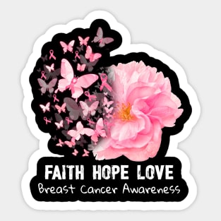 Faith Hope Love Breast Cancer Awareness Flower Pink Sticker